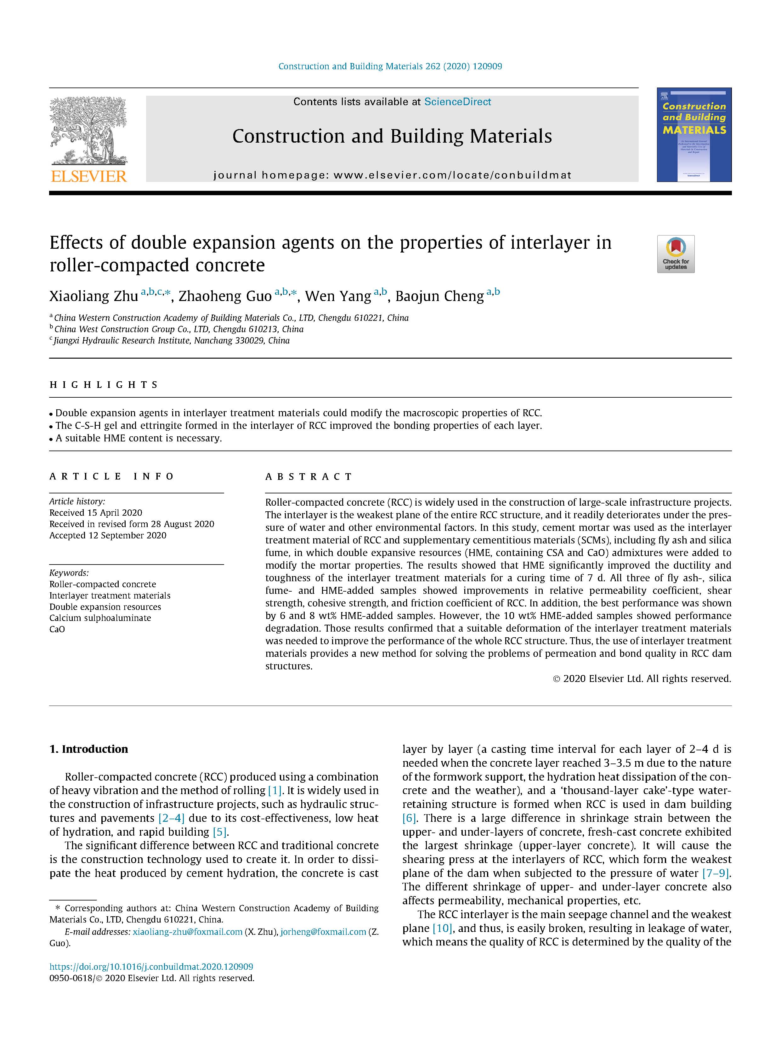 SCI论文—Effects of double expansion agents on the properties of interlayer in roller-compacted concrete_页面_01.jpg